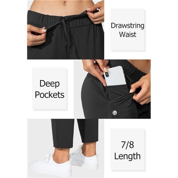 Women's Pants with Deep Pockets 7/8 Stretch Ankle Sweatpants - Picture 4 of 7